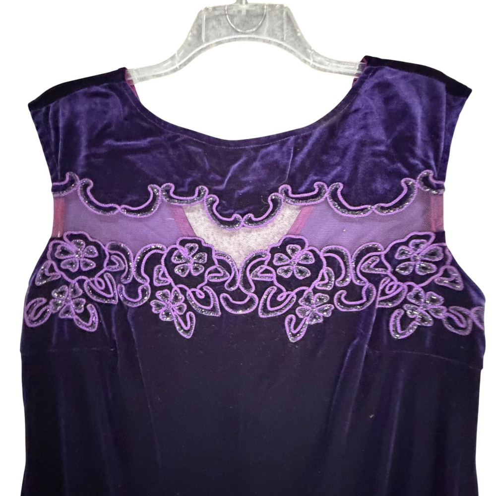 Vintage Onyx Nite Velvet Dress Women 18 Purple Embroidered Evening Gown Romantic - Picture 3 of 13